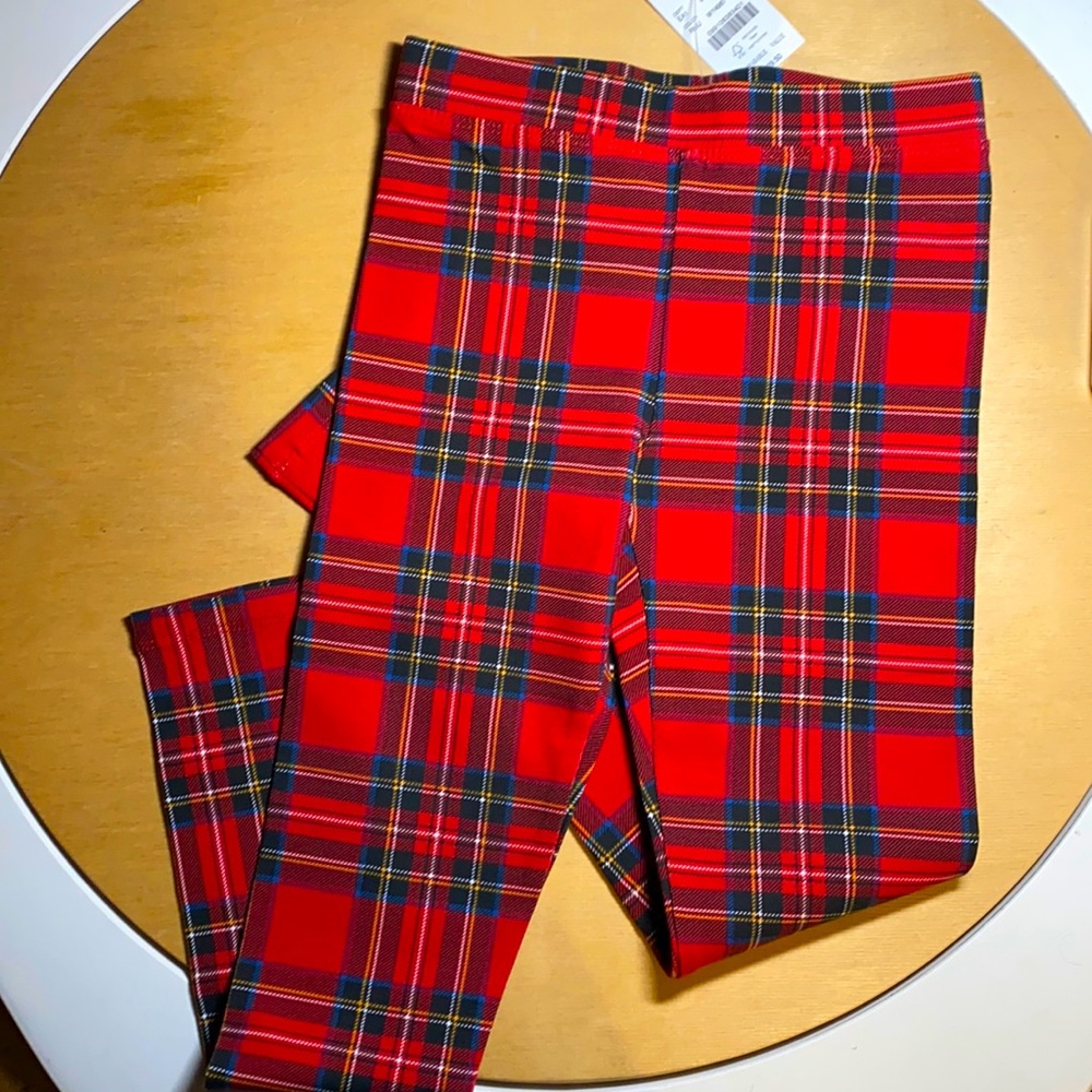 Crewcuts plaid stamp me up holiday festive leggings 6-7 years old